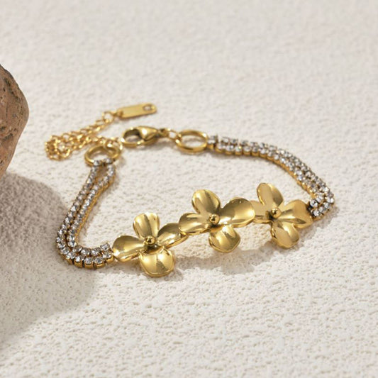 Gold Plated Stainless Steel Flower Bracelet