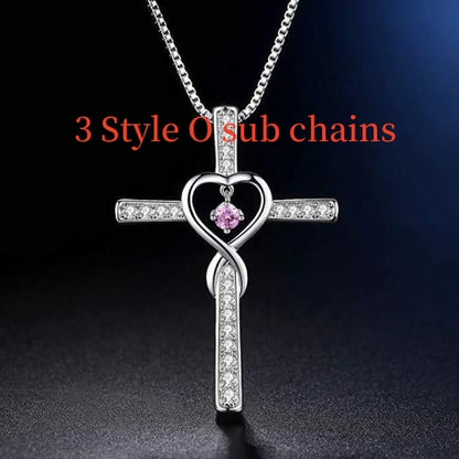 Christian Cross Birthstone Crystal Pendant