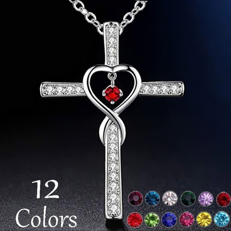 Christian Cross Birthstone Crystal Pendant